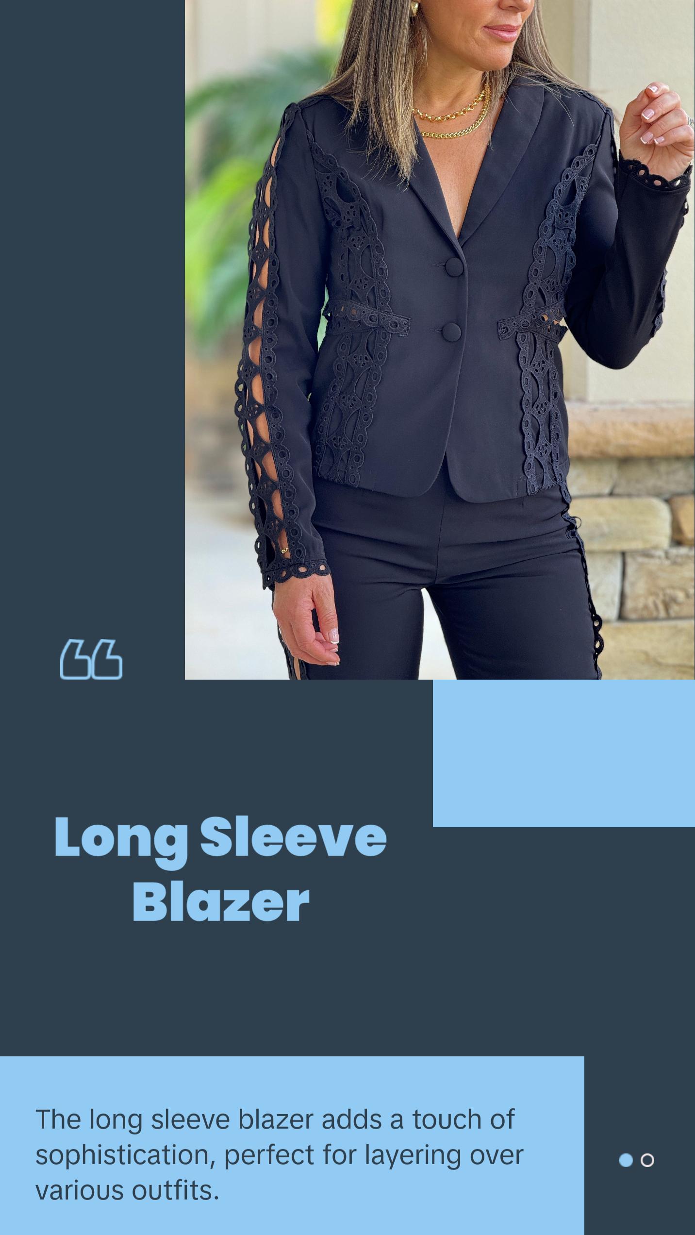 "Melissa" Long Sleeve Blazer And Crochet Details Matching Pants Set