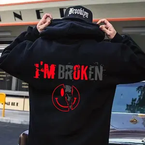 I'M BROKEN Smiling Face Graphic Casual T-Shirt / Hoodie / Sweatshirt, Menswear, Streetwear