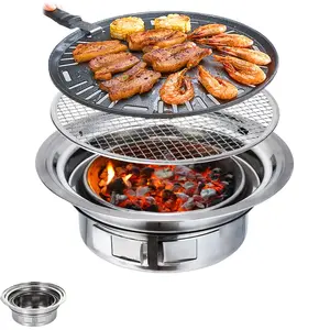 Charcoal Barbecue Grill, 13.7 Inches Non-Stick Korean BBQ Grill, Portable Stainless Steel Charcoal Stove for Home Party Outdoor Camping