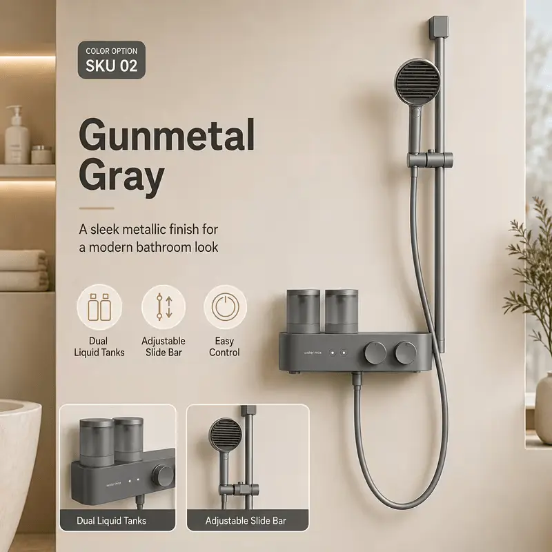 ABS Plastic Thermostat Foam Shower System for Adult Home Use - Dual-Tank Intelligent A/B Formula Switching, Adjustable Foam Volume, 3-Level Handheld Heads, Height-Adjustable Sliding Handle, Temp Control, with Mounting Hardware, In-Shower Use, With Hardwar
