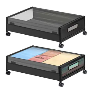 Under Bed Storage with Wheels, Underbed Storage Containers with Lids, Rolling Drawers for Shoes Clothes In Dorm Bedroom, 2-Pack