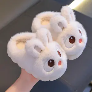 Winter Children's Cotton Slippers for Girls, Cute and Warm with Rabbit Fur Padding, Boys' Anti-Slip Baby Cotton Slippers for Home