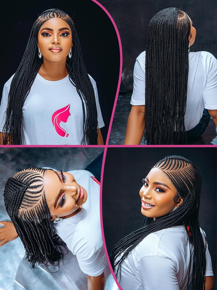 DOSAY 36Inch Synthetic Full Lace Braided Wigs for Black Women Cornrow Fulani Braids Knotless Box Braided Wig with Baby Hair Handmade Dreadlocks