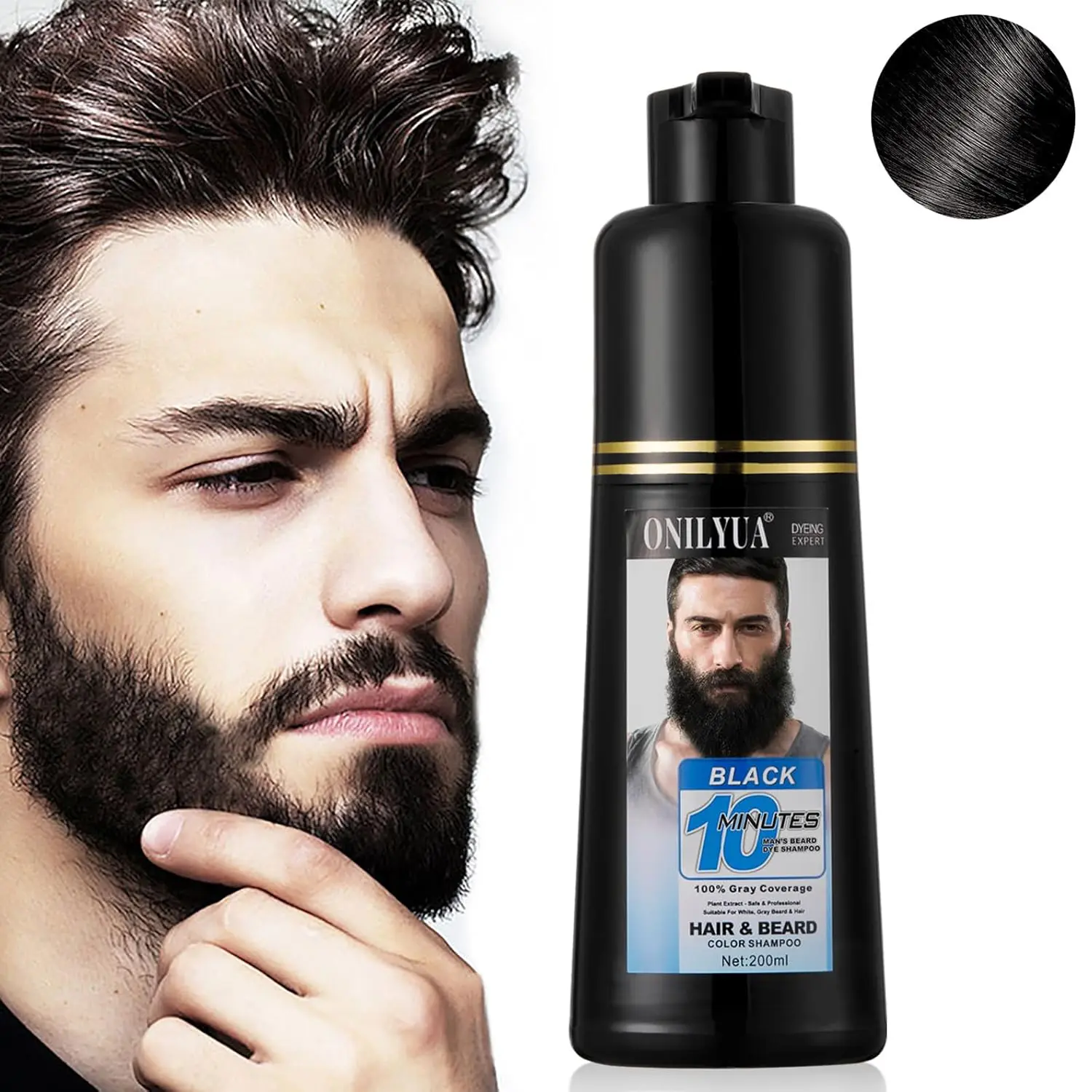 Men's Beard Color Shampoo,Instant 10Mins Dye Black for Mustache Beard Darkening Hair Dye Haircare Valentine’s Day Gift