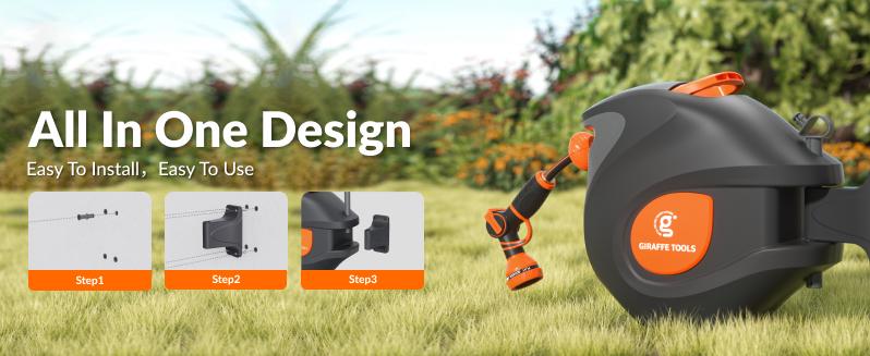Giraffe Tools Retractable Garden Hose Reel 100FT Garden Water Hose Reel, Automatic Rewind System, 3-layer-hybrid hose, Lock at any lenghth Tangle-Free Kink-Free, 9-Pattern Nozzle, 180° Swivel Bracket Wall-Mounted Giraffe Tools Retractable Garden Hose Reel 100FT Garden Water Hose Reel, Automatic Rewind System, 3-layer-hybrid hose, Lock at any lenghth Tangle-Free Kink-Free, 9-Pattern Nozzle, 180° Swivel Bracket Wall-Mounted