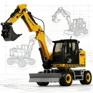 1:50 Alloy Wheeled Excavator Model Toy, Diecast Construction Vehicle with Rotatable Cabin & Arm, Authentic Engineering Replica for Collection Display & Desktop Decor, Ideal Christmas Birthday Gift for Men & Boys Collectors