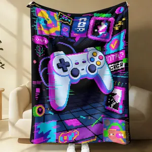 Cool Pixel Game Blanket, Base Pixel Controller Design, Retro Gaming Feel, Flannel Warm and Breathable, Ideal for Dorms and Gaming Rooms