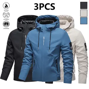 Men’s solid-color waterproof windbreaker with a drawstring zip-up hood, casual long-sleeve outdoor sports jacket with four pockets, Level Four men’s apparel series jacket GARMENTARY
