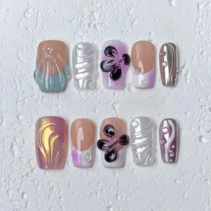 [Aurora Muse] Medium Square Handmade Press on Nails, Fake Nails with Nail tool kit with Jelly Stickers, Reusable, Durable