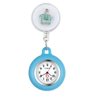 OIDEA Nurse Watch Retractable Band Blue Silicone with Green Petal Decoration, Unisex Quartz, 1ATM Water Resistant