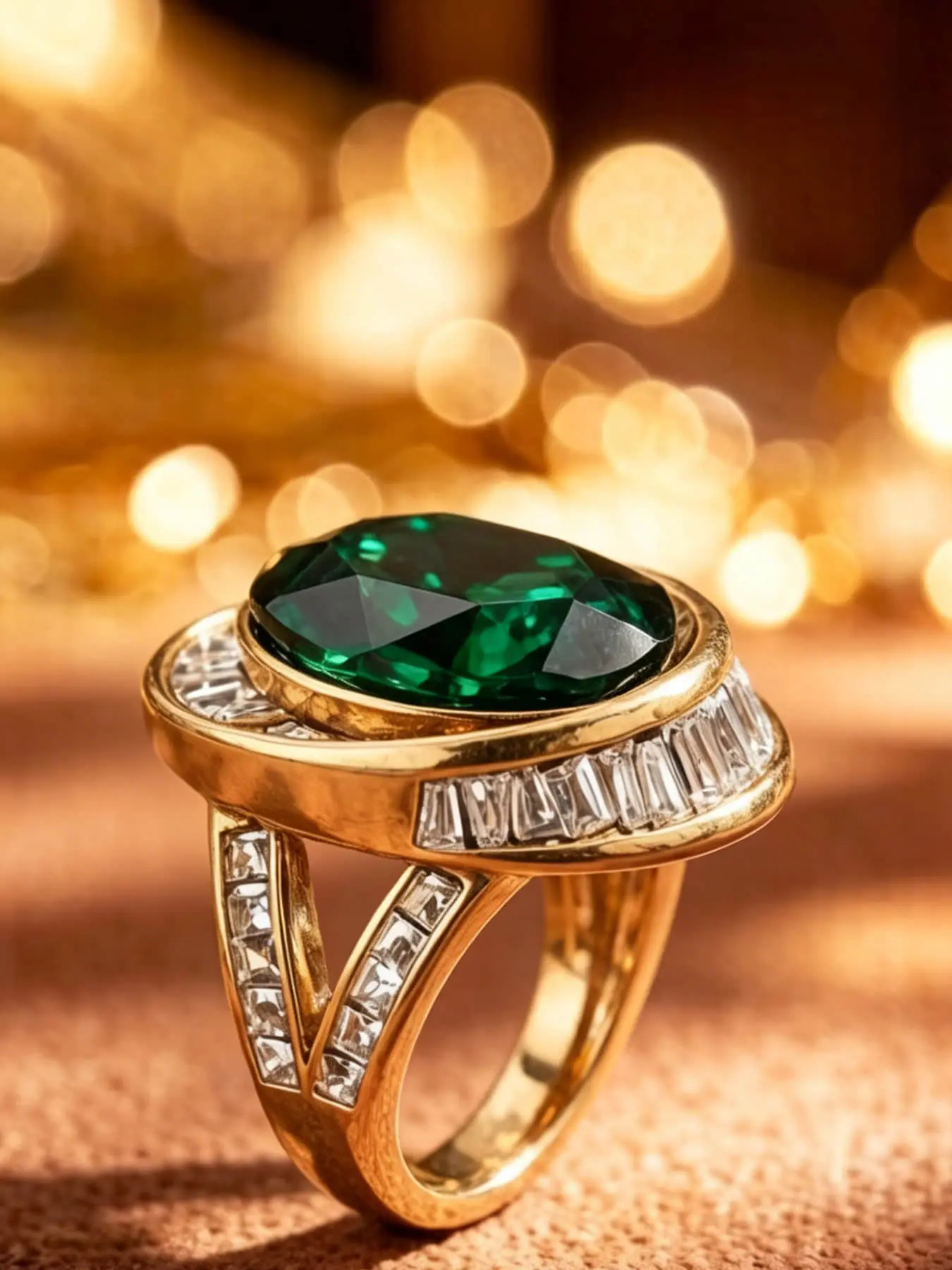 This vintage emerald ring is set with rich emerald as the main stone, paired with a full diamond border design. It is both luxurious and retro, suitable for daily wear, and is also a surprising and exquisite small gift.