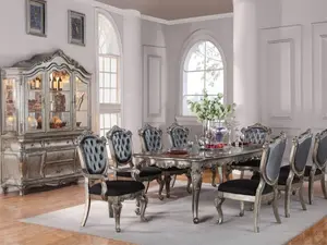 Acme 60540-42-43 7 pc Astoria grand petrin chantelle antique silver finish wood dining table set