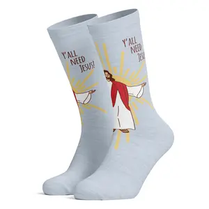 Y'All Need Jesus Socks Funny Sunday Church Religion Paster Novelty Footwear Funny Graphic Socks Comfortable Fitted Spandex Cotton