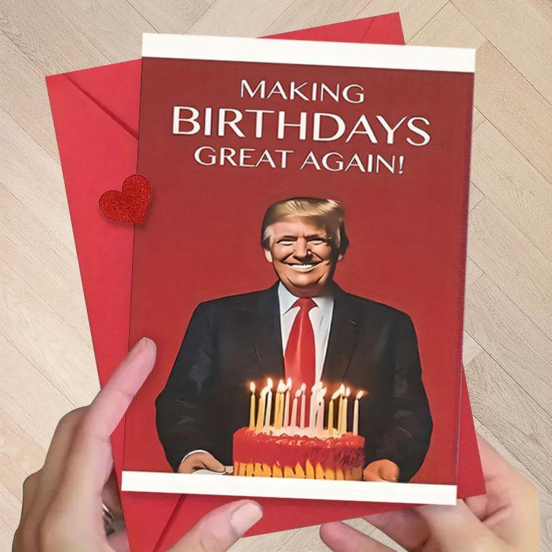 3pcs Birthday Greeting Card Set with Envelope & Love Stickers - "Making Birthdays Great Again" Donald -Themed Party Decorations, Red & Golden Celebration Cards for Supporters, Political Humor Gifts