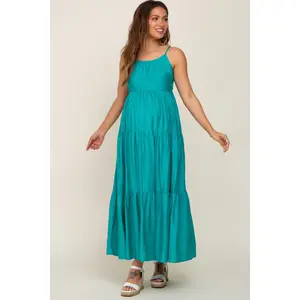 Green Tiered Maternity Maxi Dress