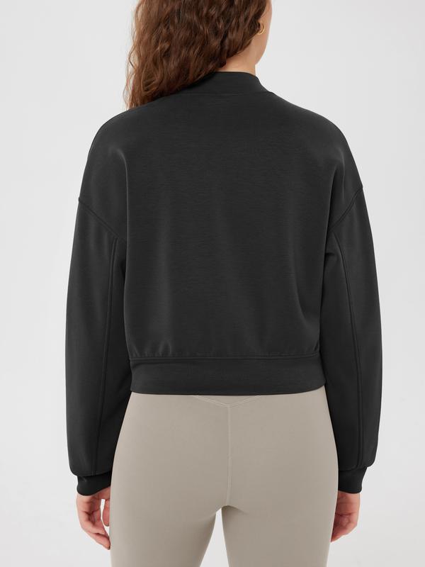 ODODOS Modal Soft Full-Zip Bomber Jacket for Women Long Sleeve Casual Fall Outfit Crop Top with Pockets