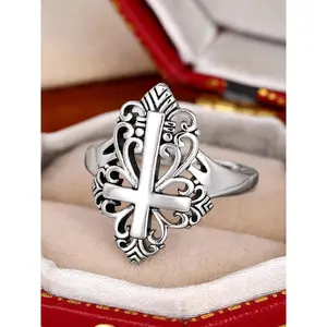 Vintage Style Hollow Cross Design Ring, Fashion Copper Jewelry for Women and Girls, Casual All-match Accessories for Party, Daily Clothing Decoration, Acquired Style Ring