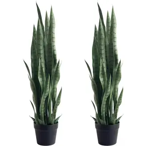 Fake Snake Plant 3ft Tall Faux Sansevieria with 24 Realistic Leaves UV Resistant Potted 2 Pack Fake Mother in Law's Tongue Plants for Indoor Outdoor Home Office Bedroom or Patio Decoration