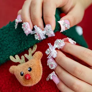 10PCS Baddie Finger Nail Toe nail Nail Kit Short Duck Handmade Reusable Press On Nails Iridescent Red Pink White 3D Heart Diamond Bling Y2K Cute Trendsetting Designs easter summer