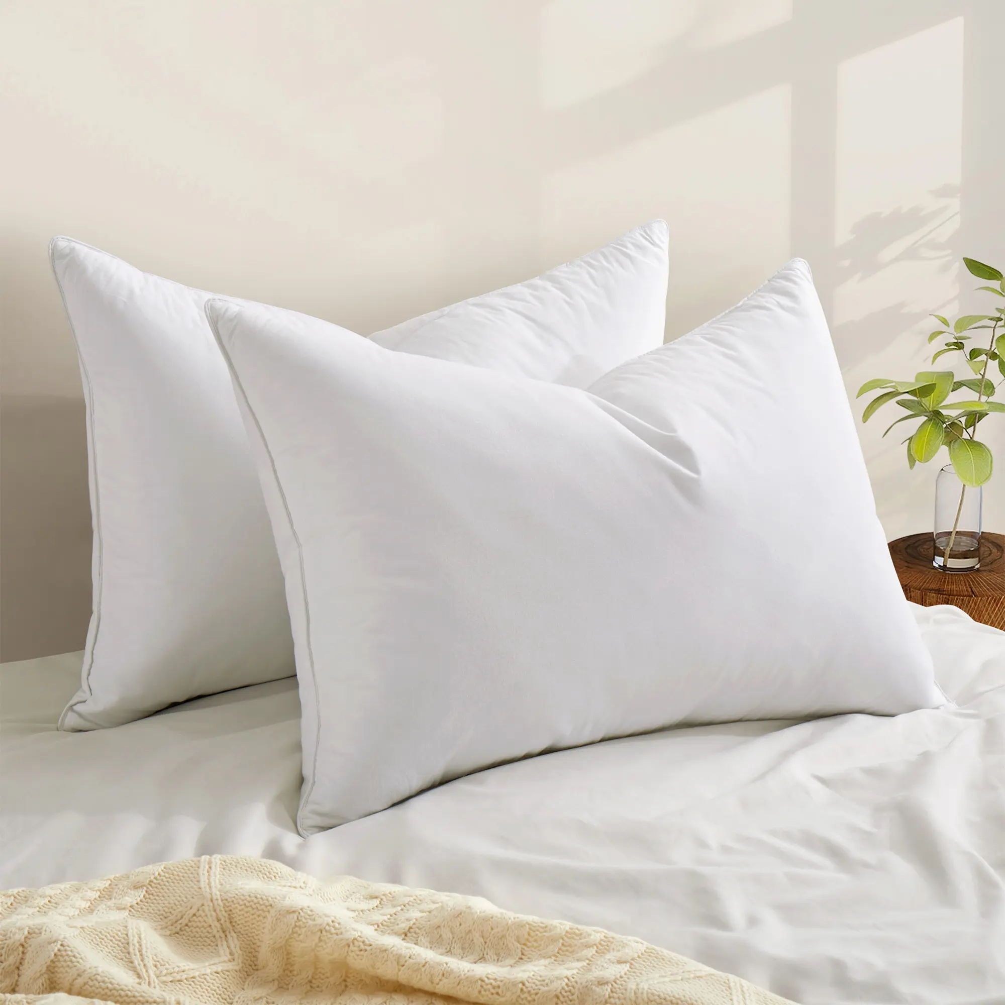PEACE NEST 2 Pack 90% Grey Goose Feathers Pillows for Comfortable Sleep and Soft Feel