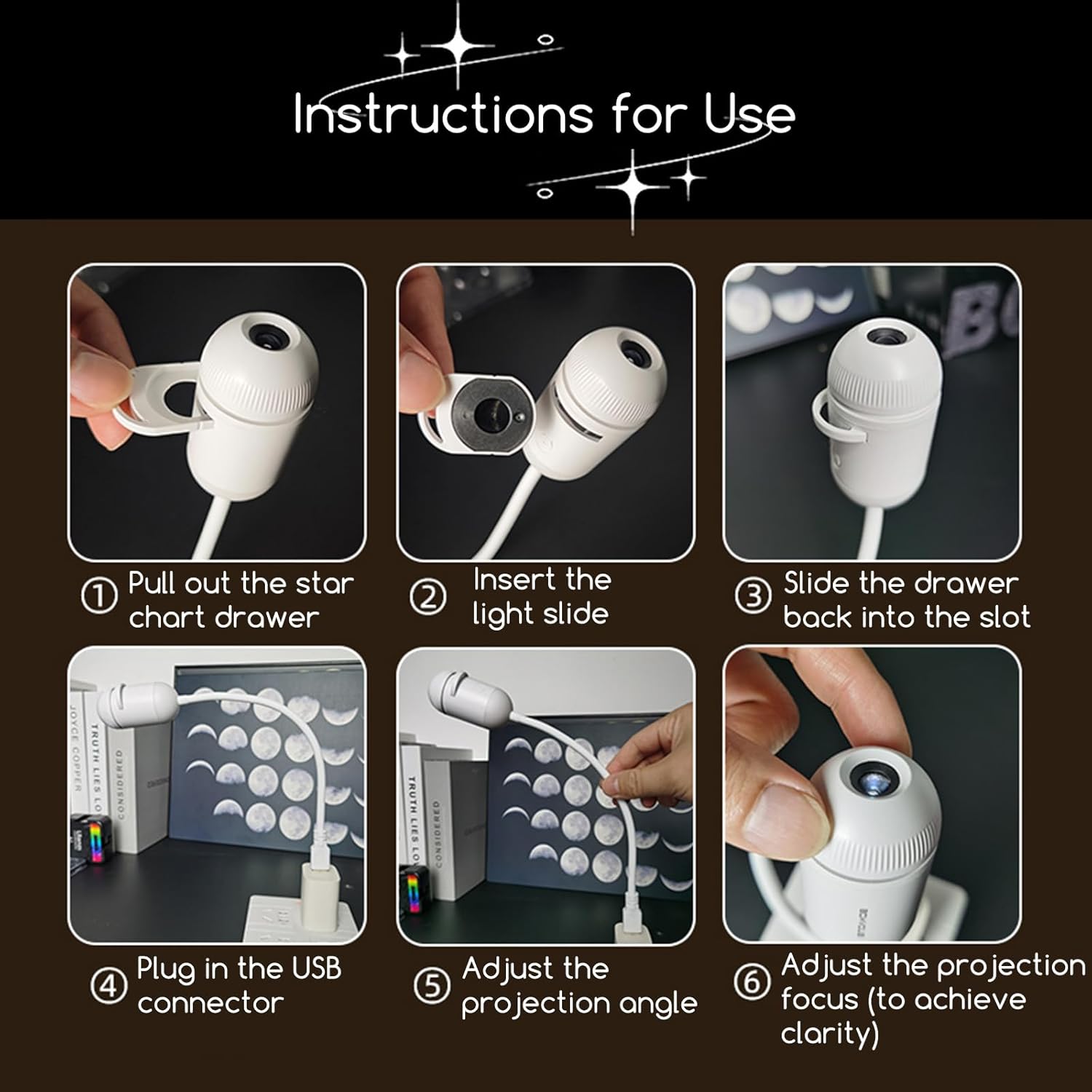 2-in-1 USB Projector Night Light: 1800 Lumen, 1080P HD, 6 Slides – Sleep Aid, Travel, Surprise Gift