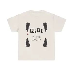 Bite Me Unisex Heavy Cotton Tee Soft Elastic Ribbed Top Fashionable Casual Wear for Halloween Quirky Apparel Menswear