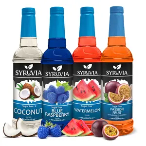 Syruvia Sugar Free Syrup Variety Pack - Coconut, Blue Raspberry, Watermelon & Passion Fruit - Gluten-Free, Kosher, 25.4 fl oz Bottles - For Teas, Sodas, Lemonades & More (4-Pack)