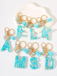 Fashion Car Backpack Keychain Charm, Creative English Letter Resin Butterfly Tassel Keyring, Christmas Party Gift Preference