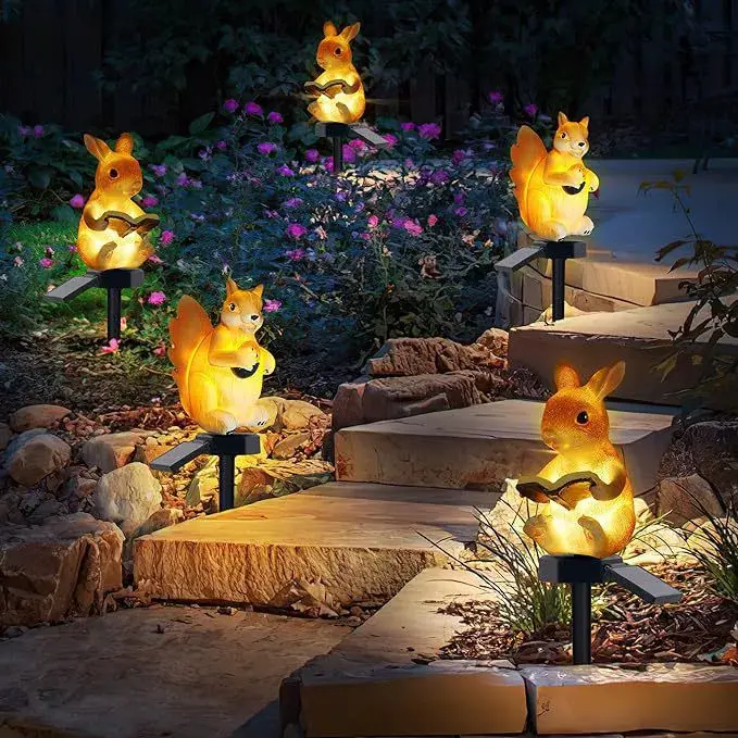 Solar-Powered LED Squirrel Garden Light Set (2/4/6 Pieces) - IP65 Waterproof, Energy-Saving, Durable Plastic, All-Weather Protection, Realistic Nighttime Illumination for Patios, Lawns, Porches | Garden Accessories, Outdoor, Backyard, Outdoor Garden Acces