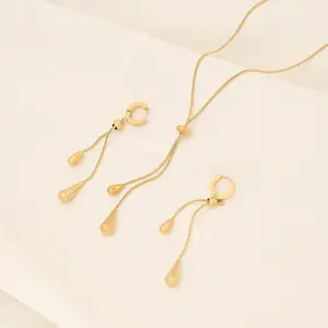 Cold Fashion Gold-Plated Water Drop Necklace & Long Tassel Earrings Set, Advanced Minimalist Chain Jewelry for Daily Party Wear