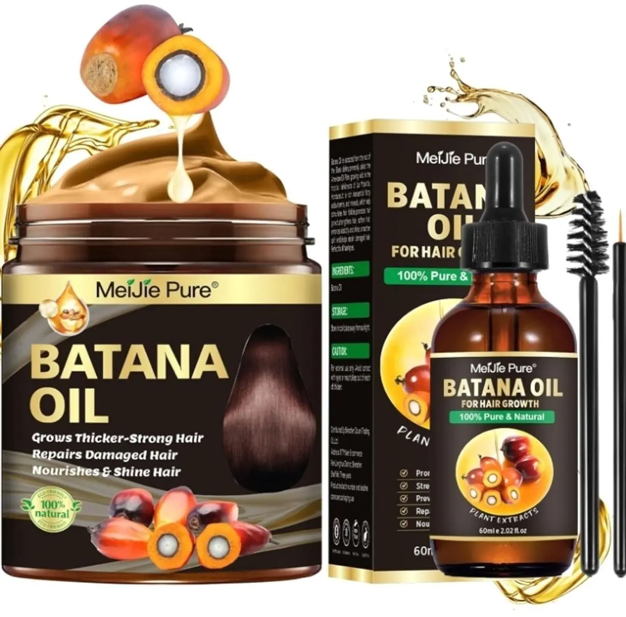 Batana Oil for Hair Growth–4Pc Set: Raw Batana Oil,Hair Mask Paste,Lash Wand & Brow Brush,Hair Growth Treatment Promotes Hair Thickness,Prevents Loss for Men Women,Deep Care for Scalp,Edges & Eyebrows