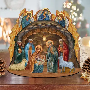 Designocracy 852762-10 8.5 in. Religious Nativity Scene with Angels, Handmade Ornate Miniatures, Ornate Religious-Themed Decoration, Whimsical Decor for Village Holiday Display