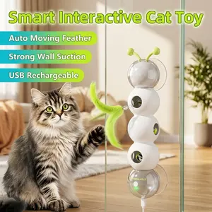 Cat Goes Crazy for This!  Auto-Moving Feather Toy with Suction Cup. USB Rechargeable & Motion Sensor Activated!
