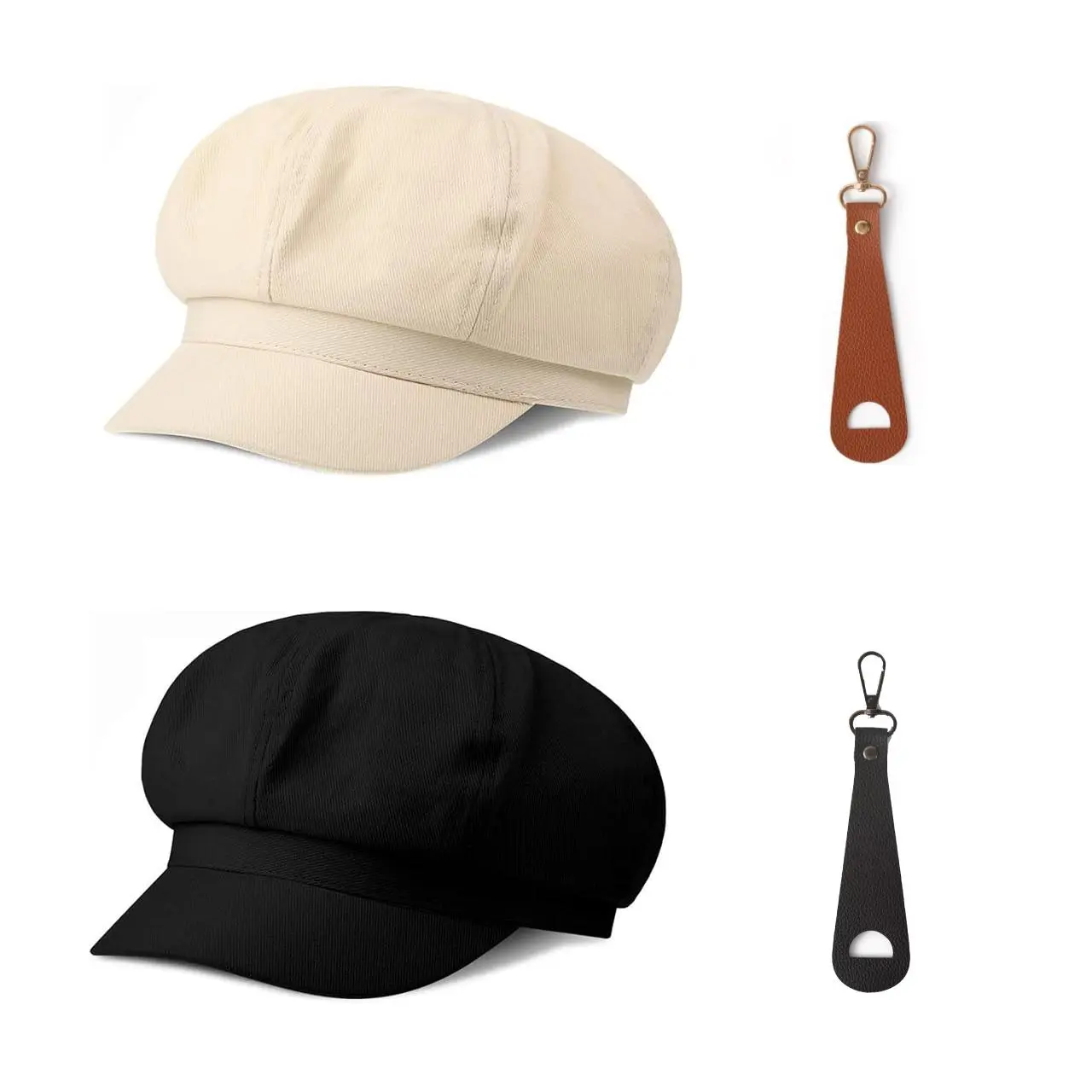 2-Pack Octagonal Vintage Cab Driver Hats with 2 Hat Storage Clips – 8-Panel Gatsby Newsboy Flat Caps for Men & Women, Classic Vintage Driving Hats, Adjustable Fit