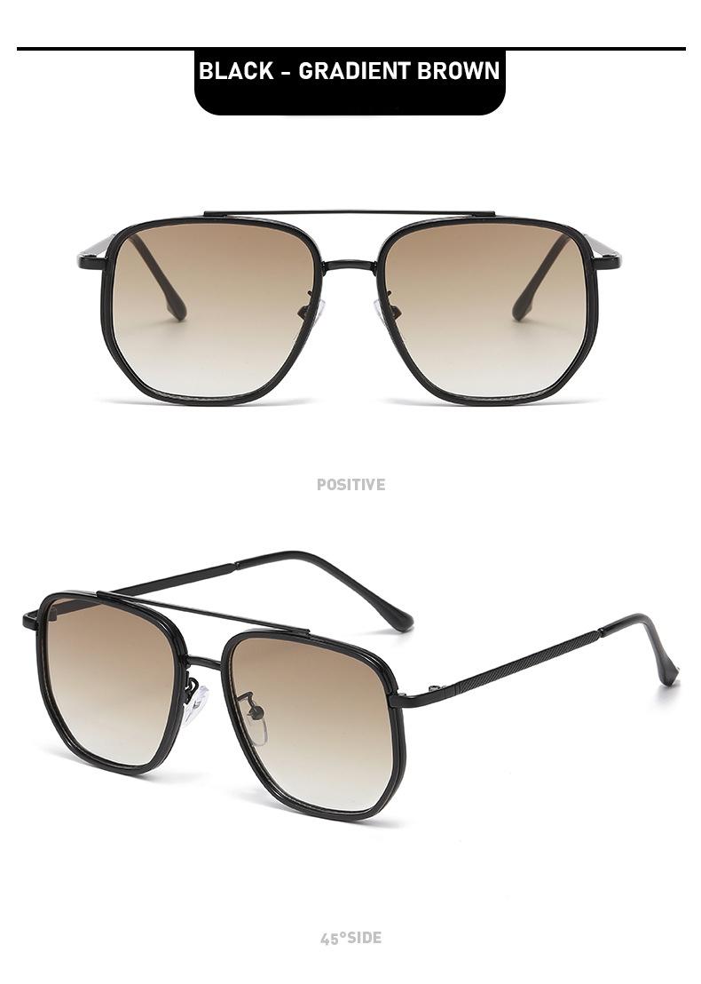 Sleek Double-Bridge Aviator Sunglasses - Textured Metal Frame with Angular Lenses, UV400 Protection Shades Perfect for Everyday Casual and Timeless Street Style