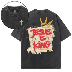 Jesus Is King Christian Washed T-Shirt – Vintage Washed Faith Graphic Tee, Inspirational Short Sleeve Shirt for Men & Women