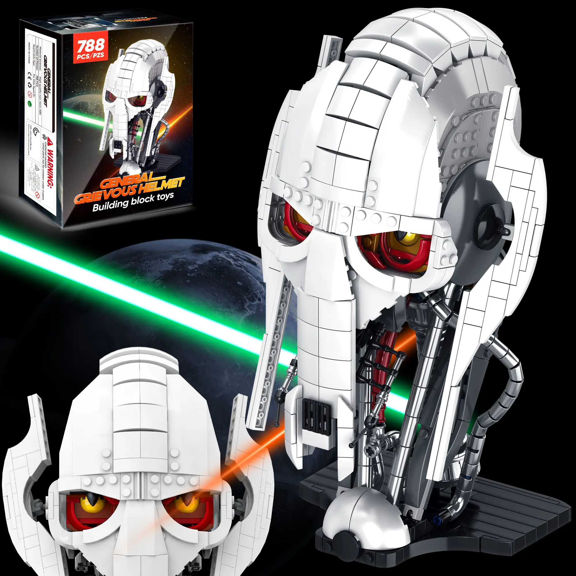 General Grievous Helmet Building Block Set Suitable for lego with base,Universal helmet,Featuring display racks,Helmet collectors,Fans Gift Building M