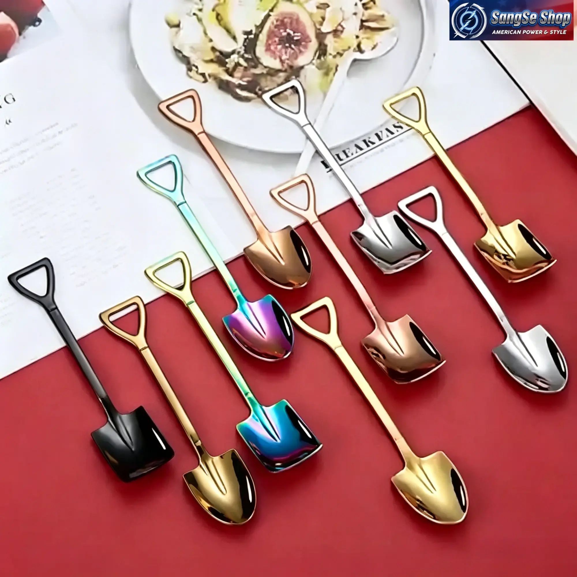 10-Piece Shovel-Style Dessert Spoons, Mirror-Polished Stainless Steel Cutlery for Home, Restaurant, Coffee, and Tea, Tableware, Shovel Shape, Spade Form, Creative Shovel Design