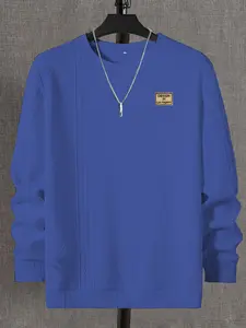 Men's Vintage Knit Jacquard Crew Neck Sweatshirt, Long Sleeve, Medium Length, Casual Sporty Style, Spring & Fall Fashion