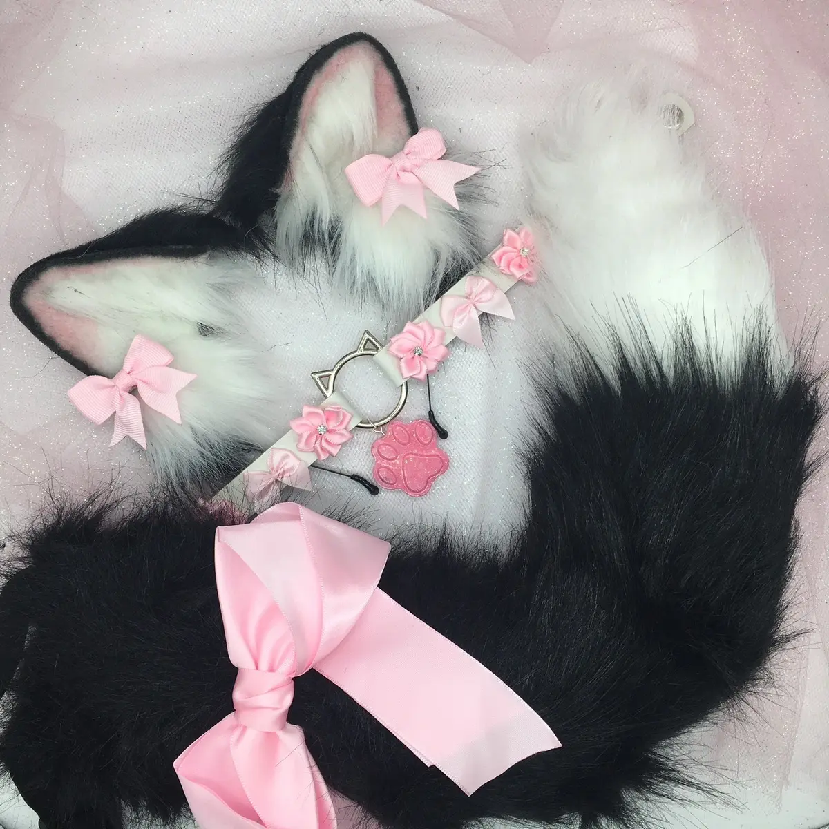 black ear necklace Halloween costume kawaii goth black ear necklace Halloween costume kawaii goth