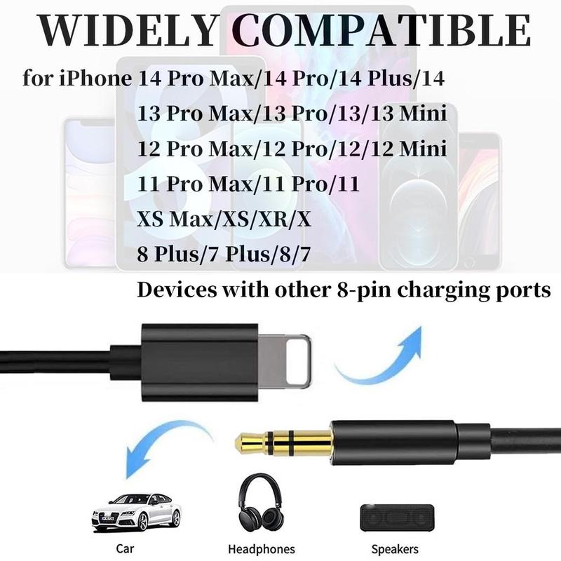 Phone Aux Cable, Charging Port To 3.5mm Aux Headphone Jack Adapter, Stereo Sound Cable Compatible with iPhone 14 Pro Max/13/12 Mini/11 Pro/XR/XS Max/8/7Plus/SE/iPad/iPod, Gaming Headset Accessories