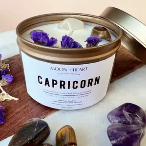 The Moon Heart Capricorn Zodiac sig intention candle with soy wax and crystals for manifestation Aroma Decor Gift Scent Set Box Creamy Hand Light Nature