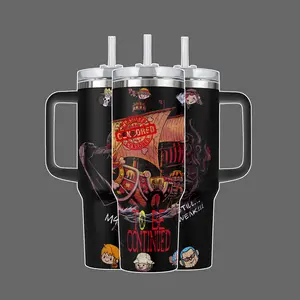 Straw Hat Crew - OP Pirate Ship Vintage Graphic Stainless Steel Insulated Travel Tumbler With Handle 20oz 40oz Adventure Anime Style Edition