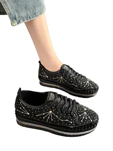 Women's Thick Sole Sports Shoes, Full Rhinestone Face, Zodiac Pattern, Casual Streetwear, Trendy, Daily Wear