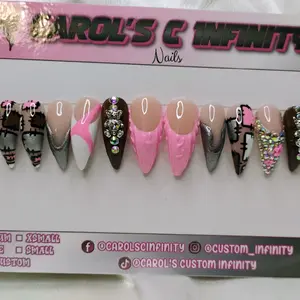 Curve Stiletto Nails Handmade Press On with Rhinestones and Unique Designs for Stylish Manicures