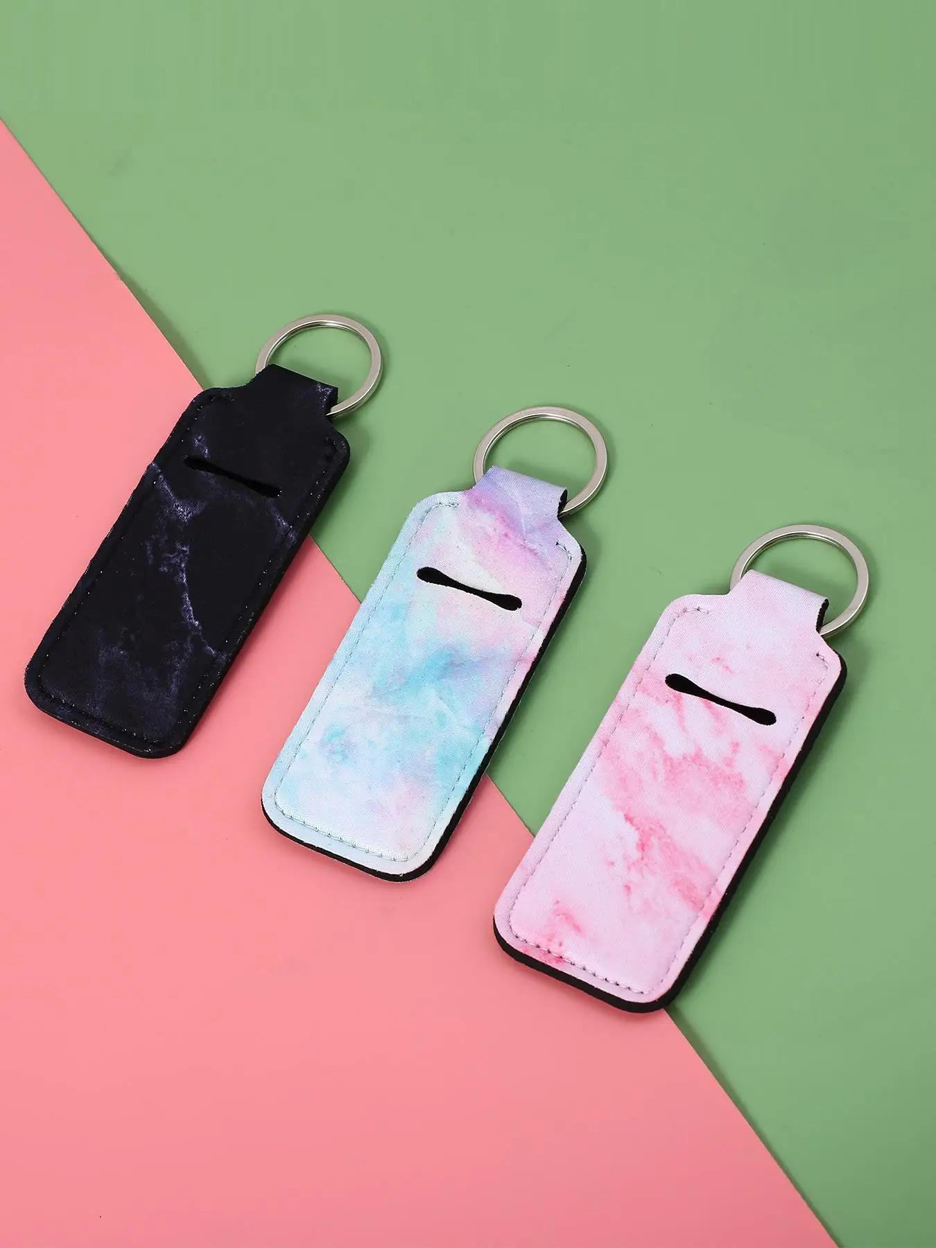 3pcs/set Casual Marble Textured Chapstick Holder Keychain, Spring New Trendy Bag Accessories for Women & Girls, Daily Clothing Decor