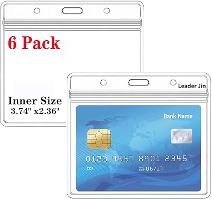 Waterproof ID Card Holder (6 Pack) | Extra Thick, Resealable Badge Protectors (Horizontal)