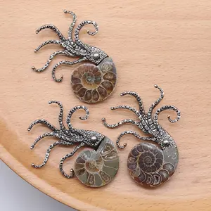 Seashell Fossil Crystal  Octopus Brooch Couple's Decorative Crystal Gemstones