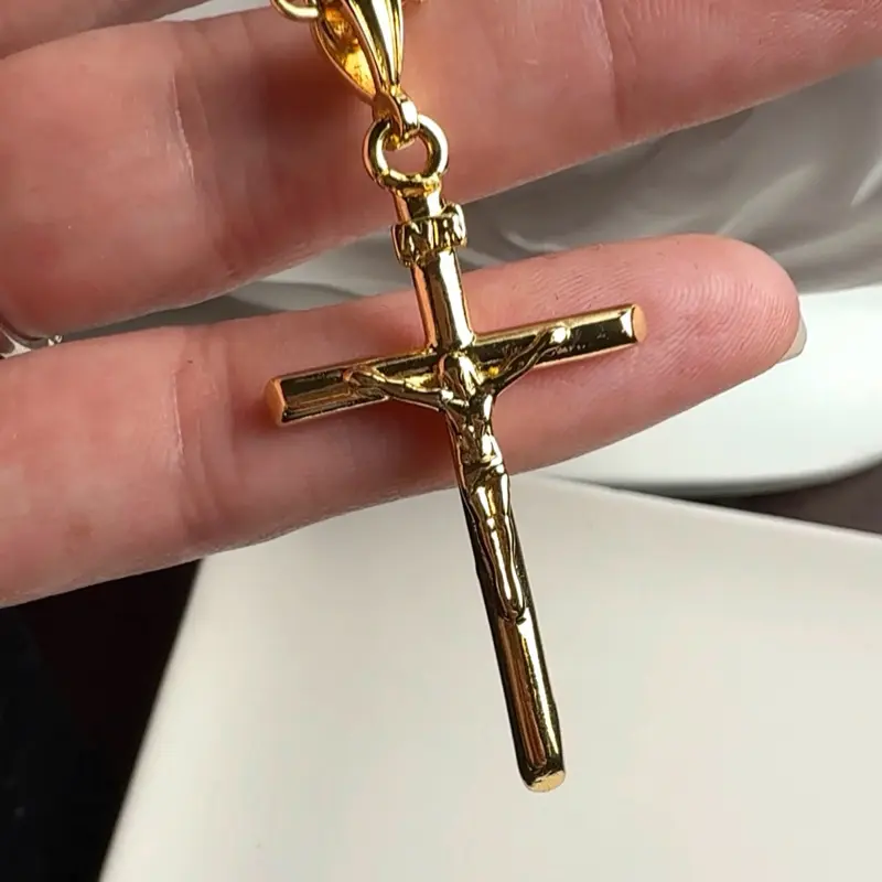 18K Gold Plated Crucifix Necklace | Catholic Cross Necklace | Christian Jewelry | Gold Cross Pendant for Men & Women