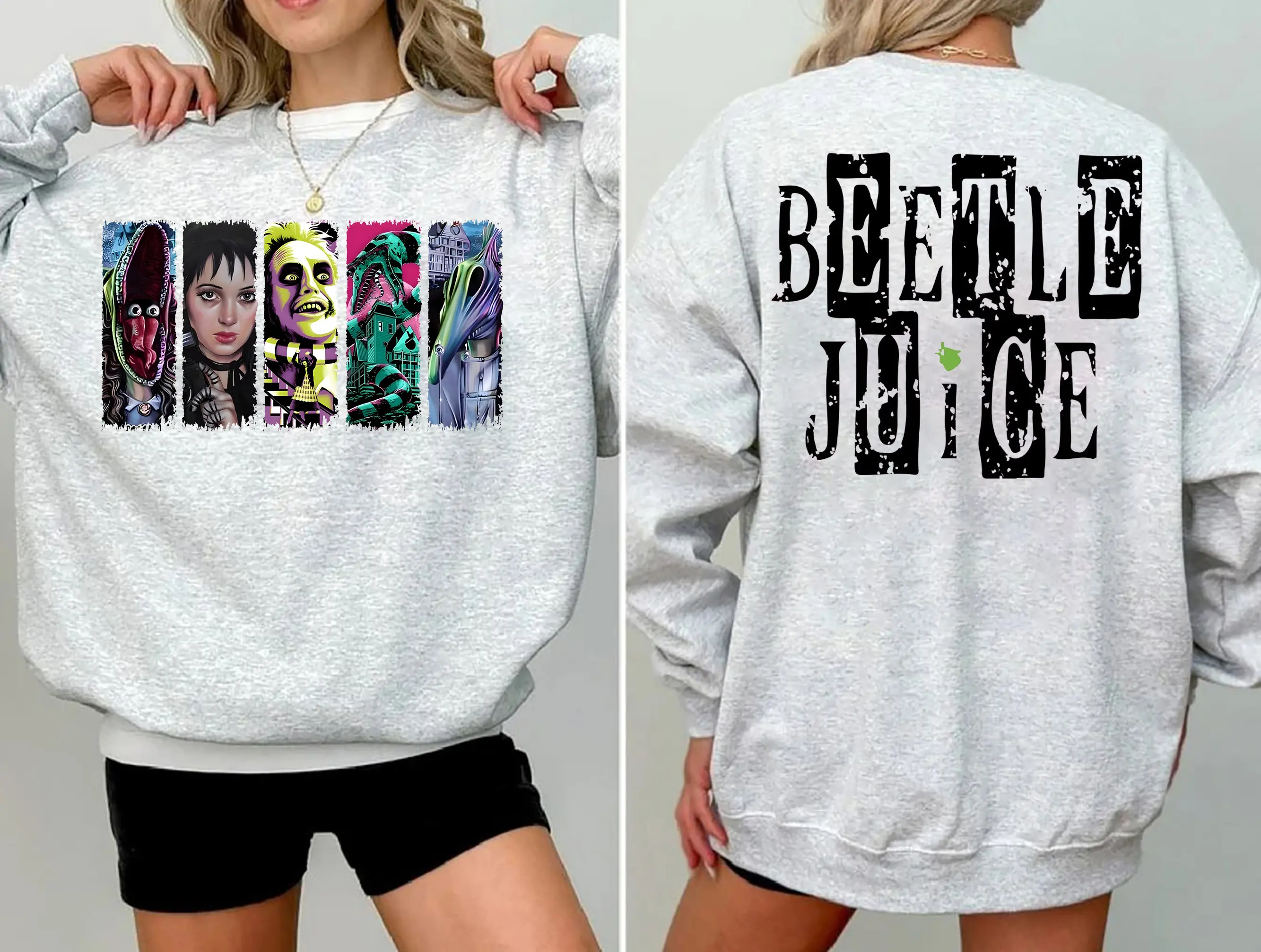 Beetlejuice Double-sides Sweatshirt, Beetlejuice Halloween Shirt, Retro Halloween Shirt, Horror Beetlejuice Characters Sweatshirt, Scary Movie Tee, Spooky Season T-Shirt